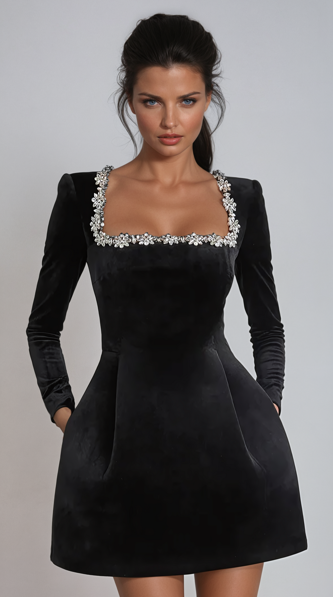 Valeria – Velvet Elegance Midi Dress